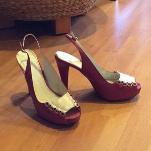 Calvin Klein platform sling back open toe pumps.